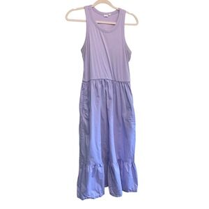 Gap‎ Mixed Media Tiered Midi Dress Large Lavender Purple pockets sleeveless